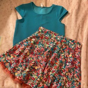 Two Piece Set with Cropped Blue Top and Skirt